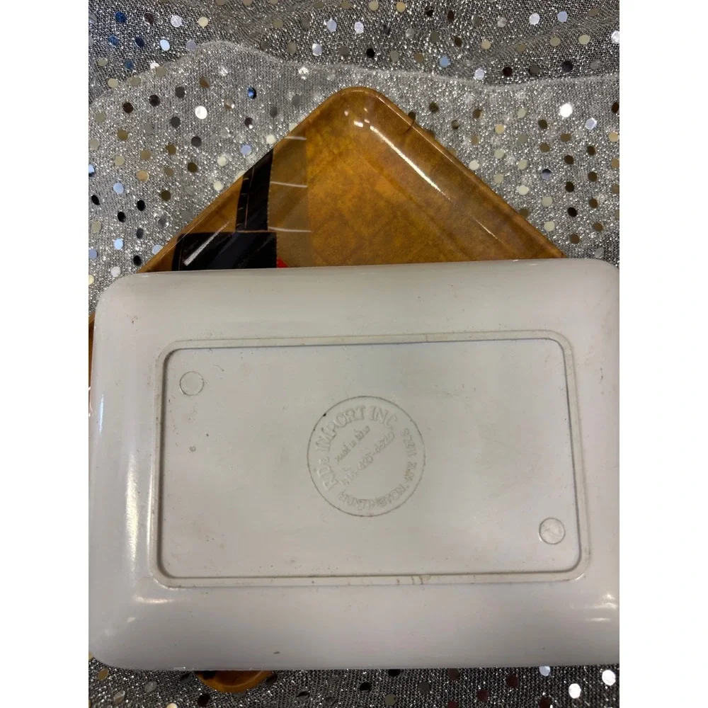 Vintage RDS Import Japanese Crane Lotus Melamine Trinket Trays Set of 2 Brown